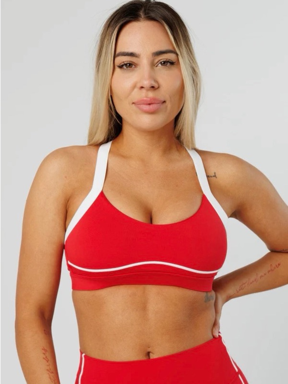 Paragon Fitwear Red Stripe Legging & Bra Set